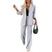 Women's European American Style Fashion Temperament Solid Color Casual Suit Lapel Color Blocking High Waisted Trousers Two Piece Set 2025_ecoleips.com