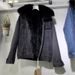 Women's Denim Jacket With Faux Fur Collar, Winter Short Padded Coat, Loose Fit, Thick Warm Fleece Lining, Casual Style_ecoleips.com