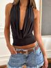 Women's Solid Color Halter Tank Tops Sleeveless Open Back Slim Fit Tops Ruched Vest Shirts_ecoleips.com