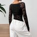 Elegant Women's Lace U Neck Long Sleeve T Shirt Top Asymmetrical Hem Style Fashion_ecoleips.com