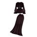 French-Inspired Tie-Waist Knit Set – Ruffled Hem Sweater & Flowy Skirt (One Size, Brown/Black/Apricot/Khaki/Grey/Violet)_ecoleips.com