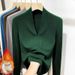 Women’s Clothing threaded German velvet v neck long sleeved T shirt new style plus velvet thickened slim fit fashionable warm bottoming shirt top_ecoleips.com
