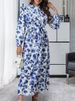 Floral Print Muslim Abaya Dress With Stand Collar, Ruffle Trim, Waist Tie & Elegant Long Sleeves_ecoleips.com