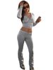 Women's European American Style Printed Hooded Two Piece Set with Thumb Buckle Flared Pants Long Sleeved Casual Fashion mid Waist_ecoleips.com