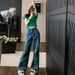 Women's Trendy Ripped Jeans Set Green Top Fashion Pant Suit For Spring/Autumn_ecoleips.com