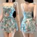 Women's Floral Print Swimsuit With Skirt Shorts Conservative Slimming Tummy Covering French Retro Style For Hot Springs_ecoleips.com