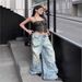 Spring Summer 2027 Fashion American Vintage Hio-Hop Light Blue Jeans Women Cotton High Waist Broken Hole Straight Type Washed Denim Pants S-3XL_ecoleips.com