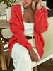 Women Oversized Bright Red Hollow Knit Cardigan, Soft Long Sleeve Open Front Thin Sweater Coat, Casual Daily Spring Outfit Top_ecoleips.com