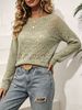 Sage Green Boat Neck Hollow Pit Rib Knit Sweater, Loose Lightweight Breathable Micro Hole Soft Skin-touch Long Sleeve Pullover_ecoleips.com