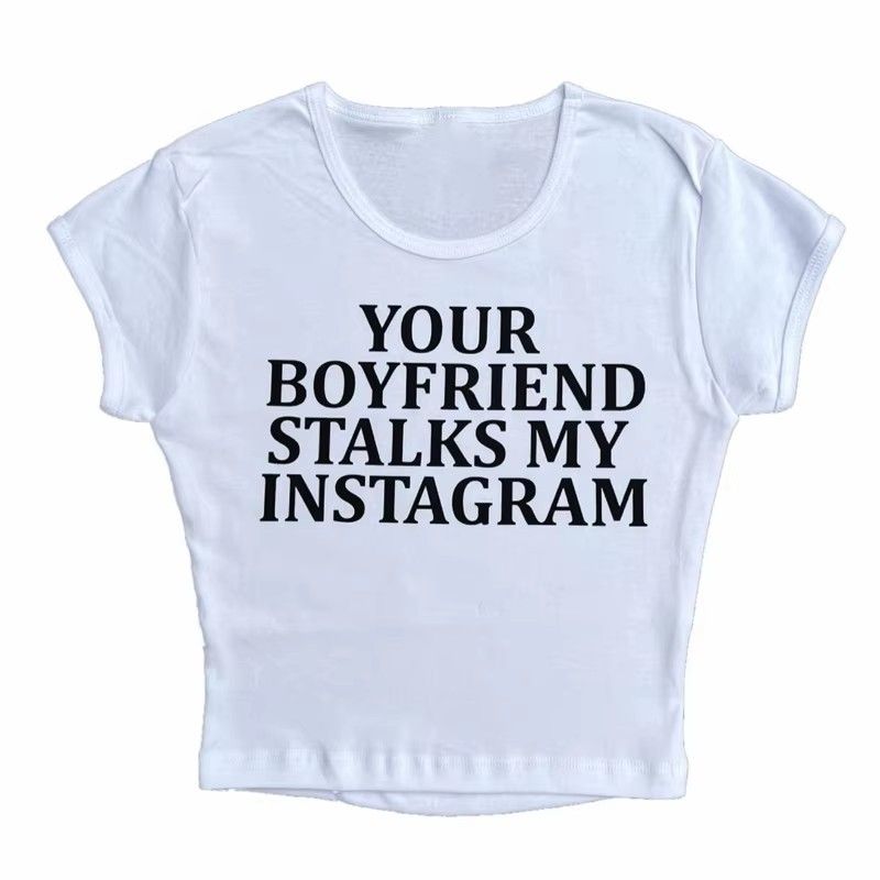 New American-style Summer Top With Round Neck And Letter Print, Fashionable Slim-fit Retro Short-sleeve T-shirt_ecoleips.com