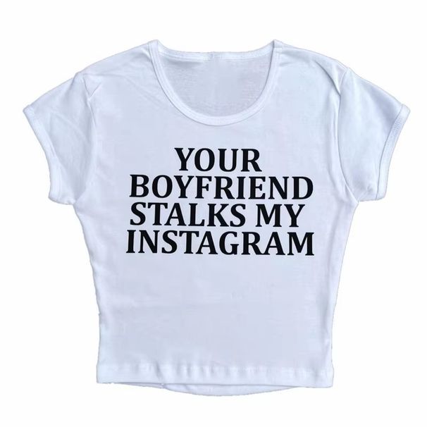 New American-style Summer Top With Round Neck And Letter Print, Fashionable Slim-fit Retro Short-sleeve T-shirt_ecoleips.com