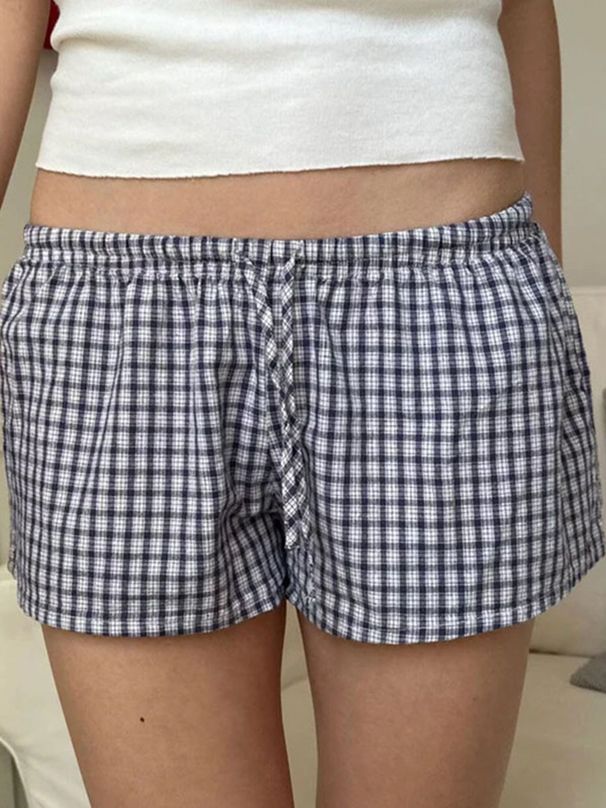 New Sleepwear Minimally Drawstring Striped Checkered Sleeper Pant For Women's Casual Shorts Women's Shorts Summer Pajamas Pants_ecoleips.com