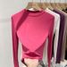 Women's Slim Fit Long Sleeve Cotton T-Shirt - High Neck Casual Blouse For Spring, Soft Breathable Top In White, Black & More_ecoleips.com