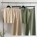 Women's Solid Color Knitted Sleeveless Vest And Wide Leg Trousers Set Casual Fashion Two-Piece Outfit European American Style_ecoleips.com