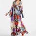 Elegant Long Sleeve Loose Party Dresses Spring Vintage Pattern Printed Robe Dress Women's Stand Neck High Waist Bohemian Dress_ecoleips.com