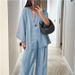 Women's V-Neck Flowy Top & Wide Leg Pants Set – Breathable Loose Fit Outfit For Casual And Chic Style_ecoleips.com