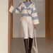 Women's Retro Striped Soft Waxy Sweater - Oversized Off Shoulder Pullover, Loose Fit, Cozy & Stylish For Autumn Winter_ecoleips.com