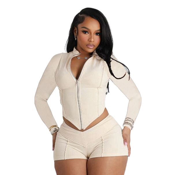 Women's Clothing Women's Sexy Collared Long Sleeved Shorts Set Style Hot Selling Pants With Back Zipper For Formal & Casual For Women_ecoleips.com