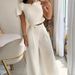 Women's Fashion Solid Color Single Room Petal Sleeve High Waist Temperament Pants Suit For Women_ecoleips.com