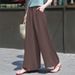 European Style High-Waisted Wide-Leg Linen Pants for Women Loose Fitting Draped Long Casual Summer Trendy Bottoms_ecoleips.com