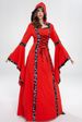 Voya Foreign Trade European American Medieval Retro Hooded Dress With Square Collar, Tie, Bell Sleeves, And Large Hem Skirt_ecoleips.com