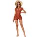 Aria Basics Cross-border 2026 European And American Foreign Trade New Swimsuit For Women, Fashionable Solid Color Zippered One-piece_ecoleips.com