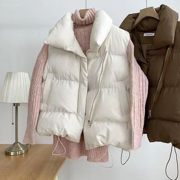 Women's Clothing small fragrant style stand collar new sleeveless cotton vest outer wear vest jacket trendy_ecoleips.com