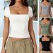 Diyun European And American 2024 Spring Summer Foreign Trade T-Shirt Women's Casual Square Neck_ecoleips.com