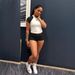 Women's Clothing Casual Sports Suit High Waist Shorts Raglan Contrast Short Sleeved T Top With Headband Street Fashion Hottie_ecoleips.com