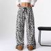 Leopard Print Wide Leg Pants for Women Casual Floor Length Straight Trousers European American Trendy Style_ecoleips.com