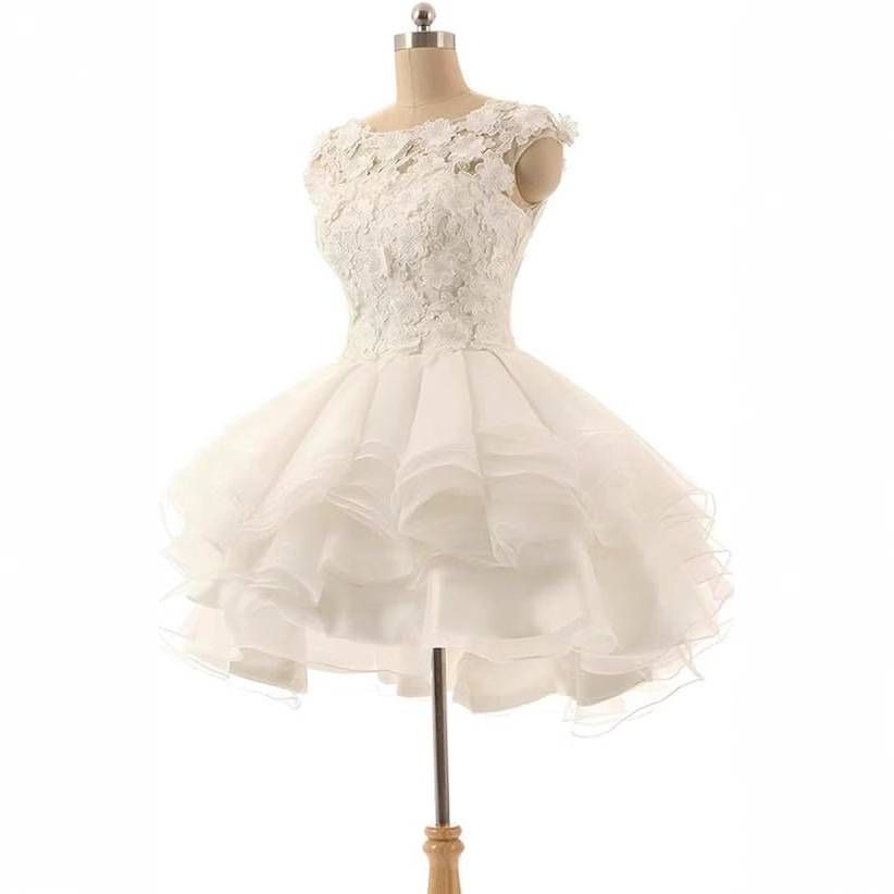 Women's Clothing Bride Short Wedding Dress New Double Shoulder Short Fashion Puffy Skirt Wedding Dress_ecoleips.com