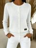 White Cable Pit Rib Knit Cardigan, Loose Lightweight Breathable Soft Skin-touch Button Long Sleeve Jacket_ecoleips.com