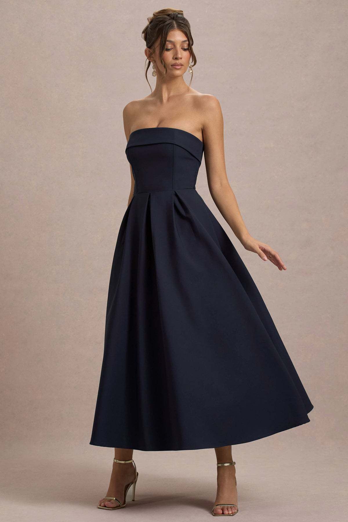 Women's High End Solid Color Strapless Bandage Dress Slim Fit Bodycon Long Evening Gown_ecoleips.com
