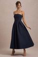 Women's High End Solid Color Strapless Bandage Dress Slim Fit Bodycon Long Evening Gown_ecoleips.com