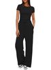 2026 European American Foreign Trade Women's Two-piece Casual Set: Short-sleeved Top And High-waisted Wide-leg_ecoleips.com