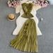 Women's Clothing Elegant Double Layer Ruffled V Neck Sleeveless Waist Top High Waist Slim Slit Skirt Suit_ecoleips.com