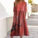 Women's Short-Sleeved Round-Necked Mid-Length Dress With Traditional Chinese Style Print, Perfect For Summer_ecoleips.com