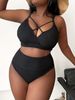 plus Size Halter High Waisted Bikini Swimsuit Solid Color European American Style Sexy Bikini Set for Women Wire-Free Chest Pad_ecoleips.com