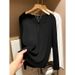 Collarbone-Exposing Long-Sleeve Women's T-Shirt, This Autumn V-Neck Loose Inner Layer, Drape Base Shirt, Spring/Autumn T_ecoleips.com