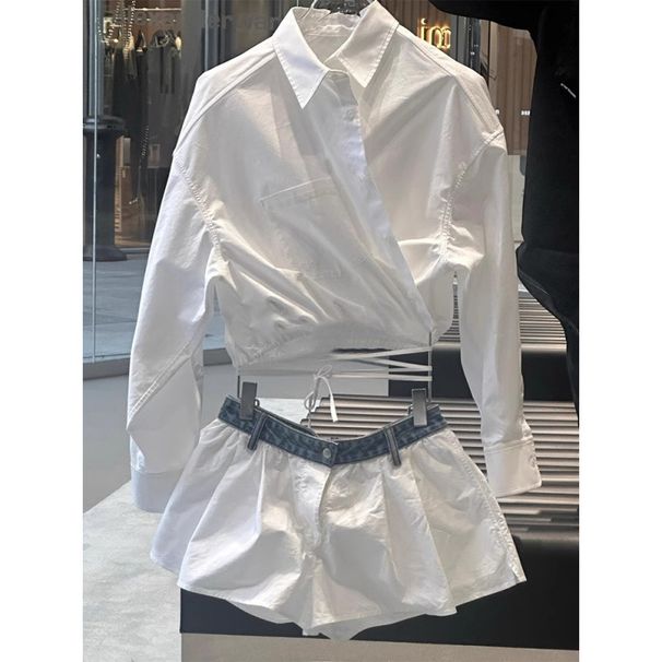 Spring Korean Style Outfit Youthful Unique Beautiful Petite Fashion White Shirt Shorts Set Women's Clothing_ecoleips.com