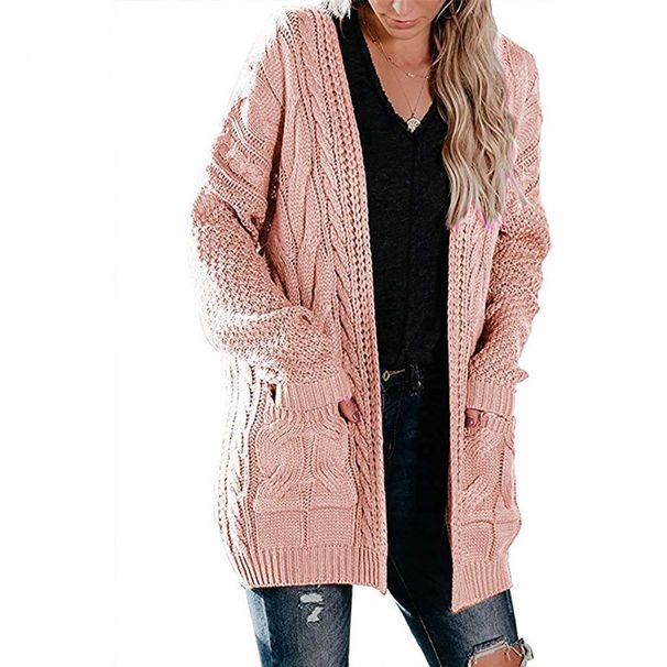 Crochet Knit Cardigan – Mid-Length Cotton Open Front Sweater With Pockets (S-XXL, 9 Colors)_ecoleips.com