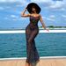 Sexy Mesh Semi-Transparent Long Dress Style Cross Border Trade Polka Dot Hollow Design Halter Neck Open Back Casual Women's Dress_ecoleips.com