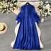 Women's Clothing Solid Color Dress Light Mature Style Three Dimensional Flower Loose Slim Drape Style Long Skirt_ecoleips.com