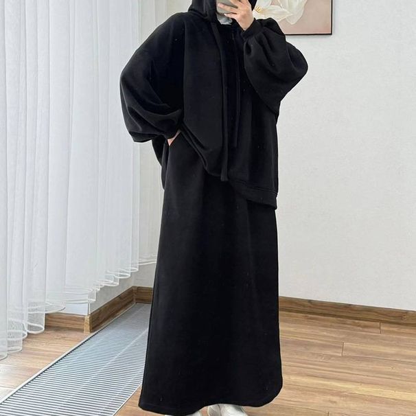 Women's Clothing Long Sleeved Hooded Loose Coat Skirt Casual Suit_ecoleips.com