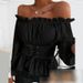 Elegant Off-Shoulder Tie-Front Blouse - Long Sleeve Women’s Top - Polyester Stretch Fabric - White/Black/Pink (S/M/L/XL)_ecoleips.com