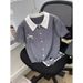 Women's French Peter Pan Collar Short Sleeve T-Shirt Summer Design College Style Short Knit Sweater With Bow_ecoleips.com