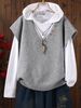Plus Size V-Neck Knit Vest With Colorful Buttons, Loose Sleeveless Sweater, Casual Layering Top For Women_ecoleips.com
