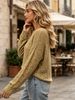 Khaki Boat Neck Hollow Pit Rib Knit Sweater, Loose Lightweight Breathable Micro Hole Soft Skin-touch Long Sleeve Pullover_ecoleips.com