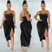 Women's Low Cut Irregular Dress Sexy Exposed Backpack Hip Slit Suspender Dress Fashionable Casual Gown_ecoleips.com