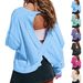 Women's American Style Loose Fitting Long Sleeved Backless Top Youthful Cutout Short round Neck T-Shirt Casual Fashion_ecoleips.com